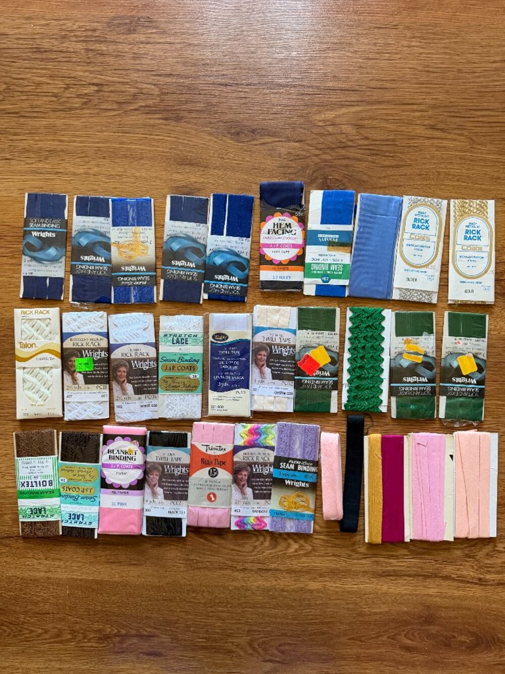 Bundle Sewing Tape Bias, Hem, RicRac, Lace, Piping (Lot of 33)